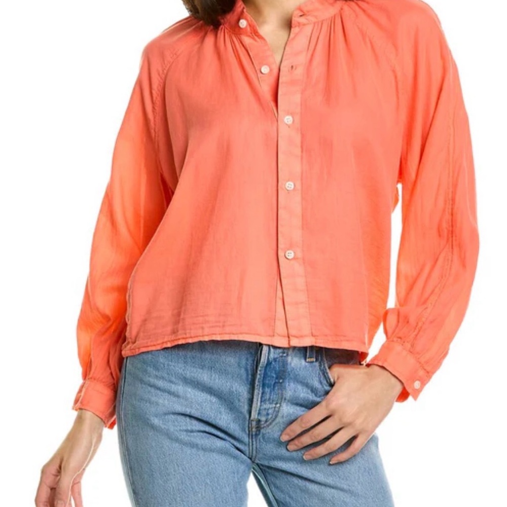Mother The Sunburst Top Button Down Long Sleeve Hot Coral Bubble Sleeve XS